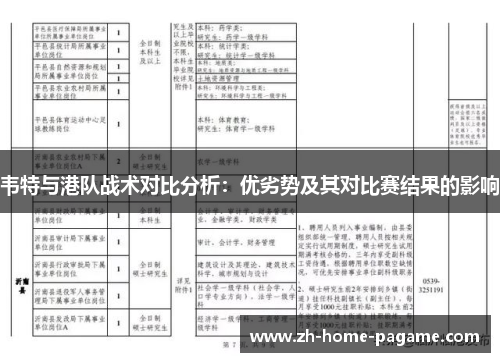 韦特与港队战术对比分析：优劣势及其对比赛结果的影响