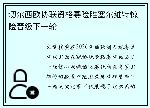 切尔西欧协联资格赛险胜塞尔维特惊险晋级下一轮 切尔西欧协联资格赛险胜塞尔维特惊险晋级下一轮
